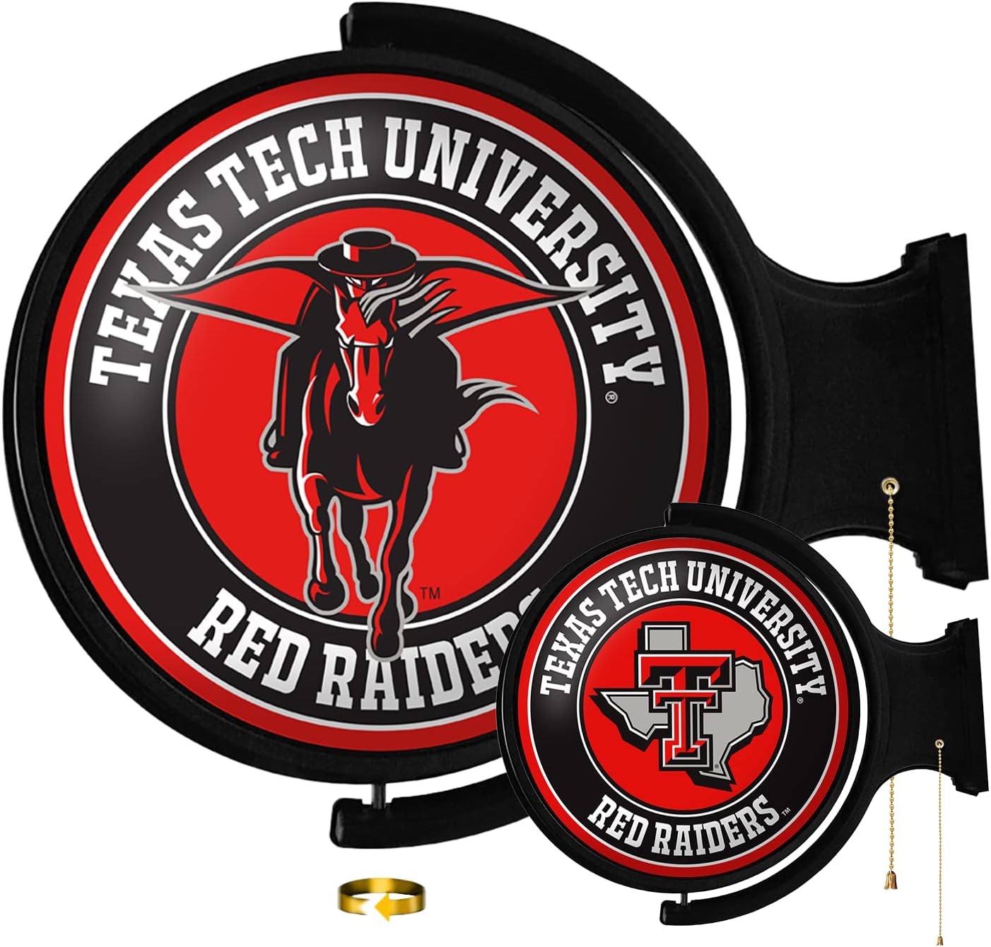 The Fan-Brand NCAA Texas Tech Red Raiders - Round Rotating Lighted Wall Sign - Football, Basketball & Baseball College Sports Décor - Office, Game Room, Fan Cave & Garage - USA Made
