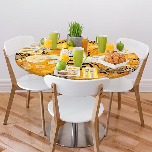 Vista 144 de Mantel redondo ajustable con borde elástico, mantel de hojas coloridas abstractas, impermeable, lavable, para mesas redondas, ideal para picnic