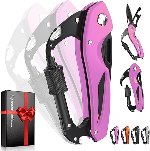 Miniatura 11 de Mosquetón multiherramienta 9 en 1 EDC cuchillo de bolsillo, llave hexagonal, sierra, destornillador, abrebotellas, rompedor, equipo de supervivencia