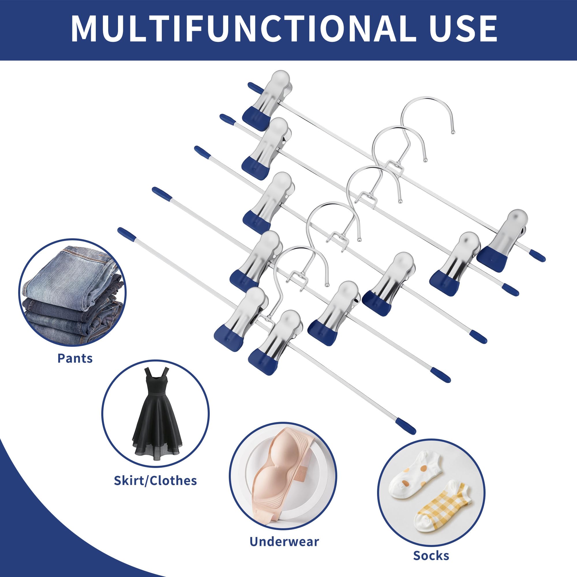 20 Piezas Perchas Metálicas para Pantalones,Aproximadamente 30cm Perchas de Metal,con Gancho Giratorio de 360 °, Estante de Falda para Pantalones de Almacenamiento Doméstico,Azul