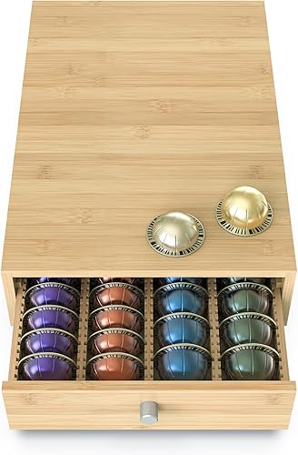 para cápsulas Nespresso Vertuo (NV140)  Cajón de cápsulas de café de bambú premium, soporte organizador de 40 cápsulas grandes o 52 pequeñas