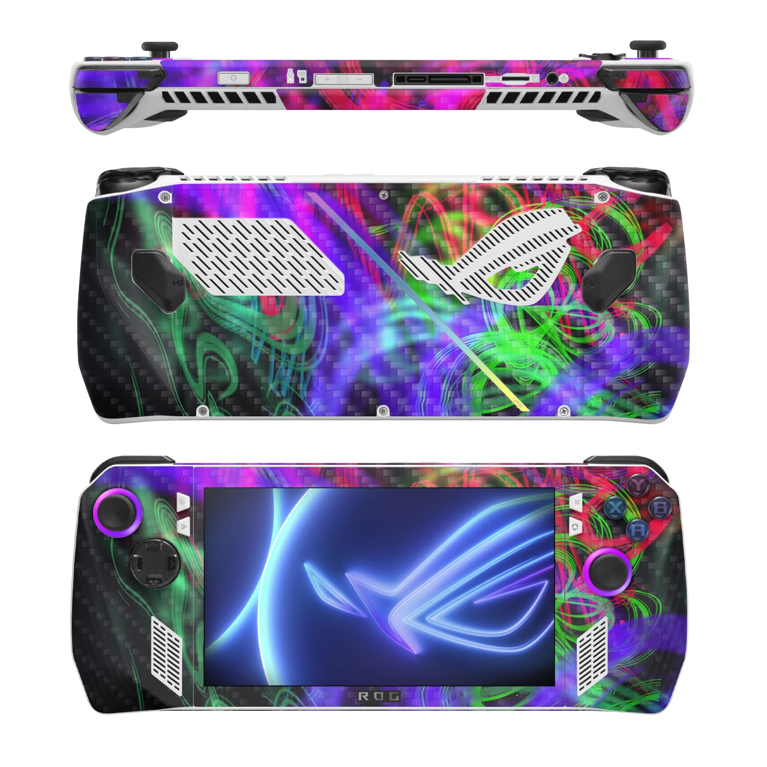 MightySkins Carbon Fiber Skin Compatible with Asus ROG Ally - Neon Splatter | Protective, Durable Textured Carbon Fiber Finish | Easy to Apply