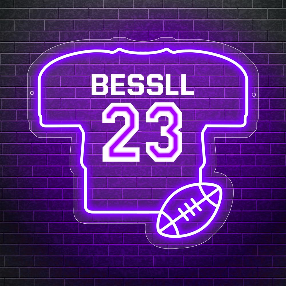 Personalized Football rugby Gifts for Boys, Custom Name Football rugby Jersey Neon Sign Wall Decor, rugby Neon Light Wall Sign with Led Night Light for Bedroom, Sport rugby Kids Boys Gift