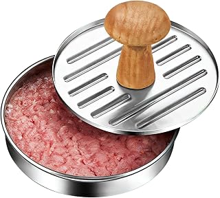 Hamburger Patty Maker with Wooden Handle, Stainless Steel Press, 2.55 in Diameter, Easy to Clean, Rust-Resistant