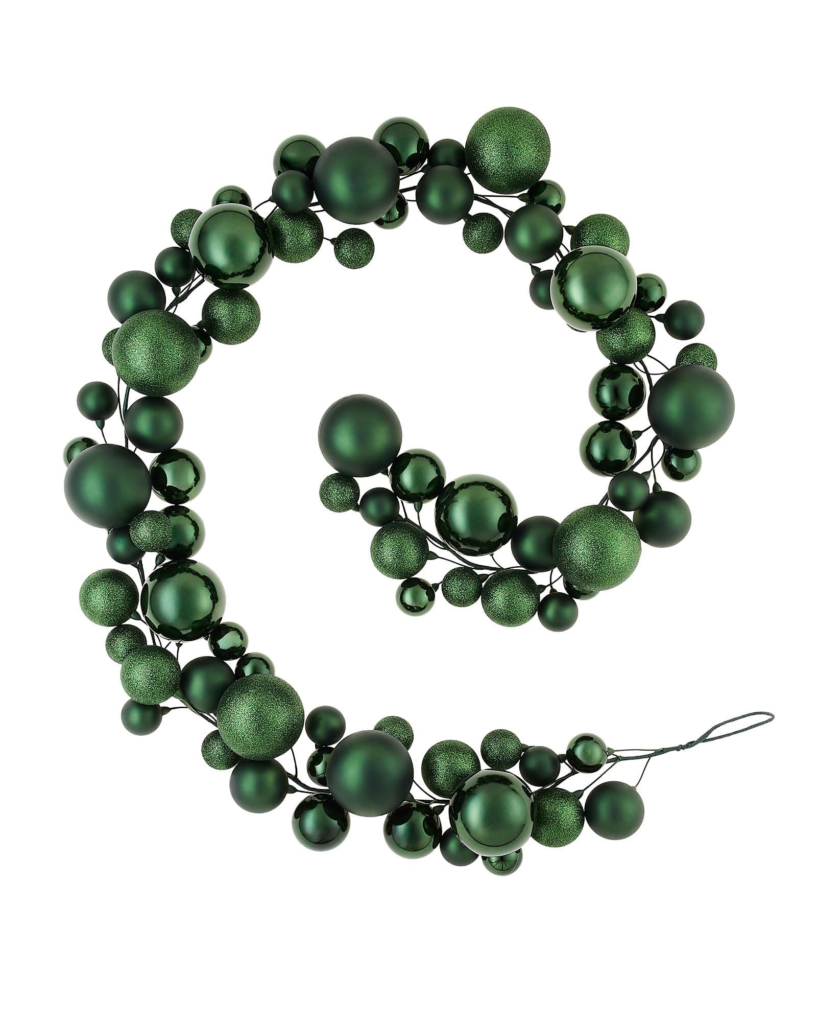Werchristmas Green Sage Bauble Tree Garland – 9 Ft Christmas Decoration With 84 Baubles In Mixed Finishes