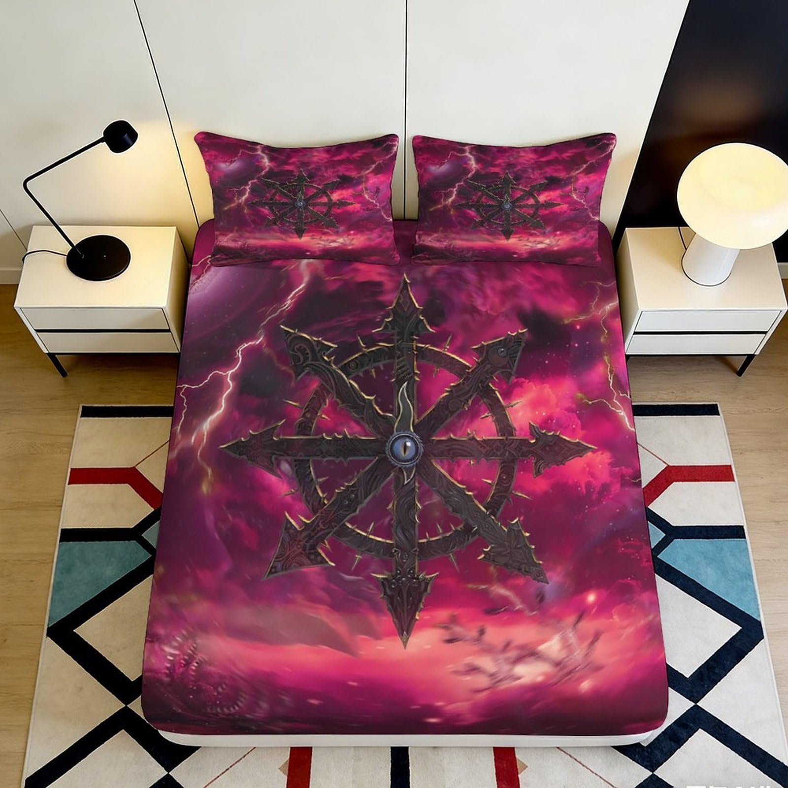 3D Printed Cosmic Fantasy Fitted Sheet Microfiber Deep Pocket, Bedroom Bedding Magenta Mattress Fitted Cover, Non-Slip, Washable, for Adults Teens 140x200x25cm
