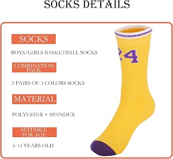 3 Pairs Basketball Socks for Boys and Girls-24