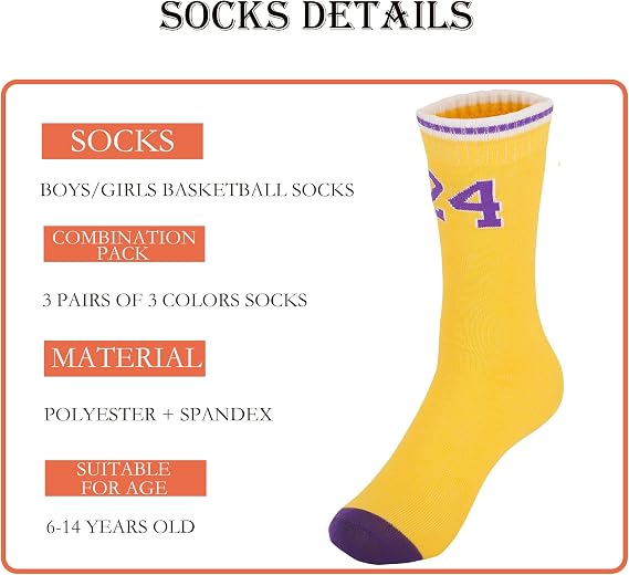 3 Pairs Basketball Socks for Boys and Girls-24
