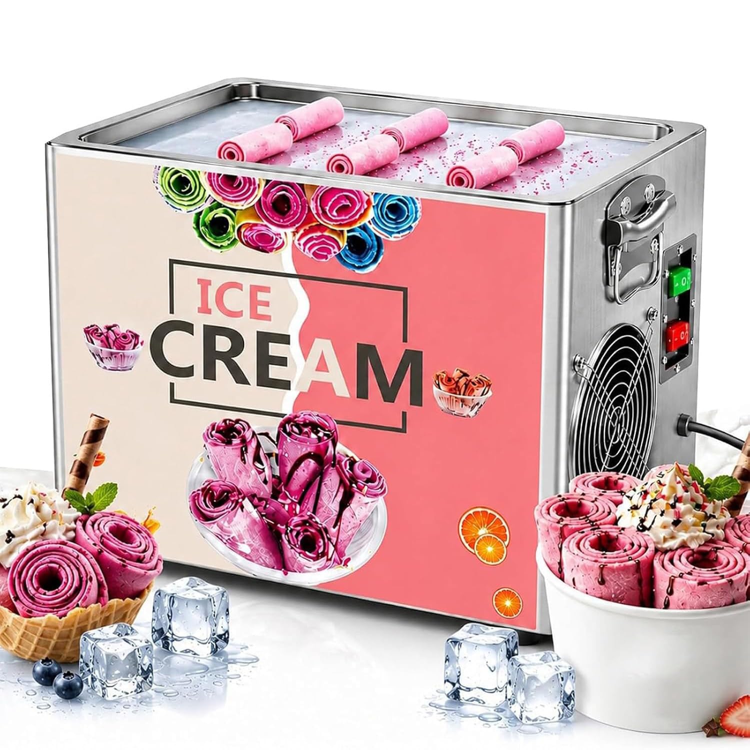 LSHFYV 330W Food Grade Stainless Steel Countertop Fried Ice Cream Maker