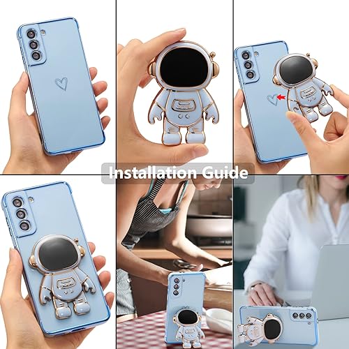Miniatura 7 de RALEAVO Funda para Samsung Galaxy S21 5G, bonita funda de astronauta 6D con función atril, cubierta de lujo chapada en lujo, ajuste delgado, TPU