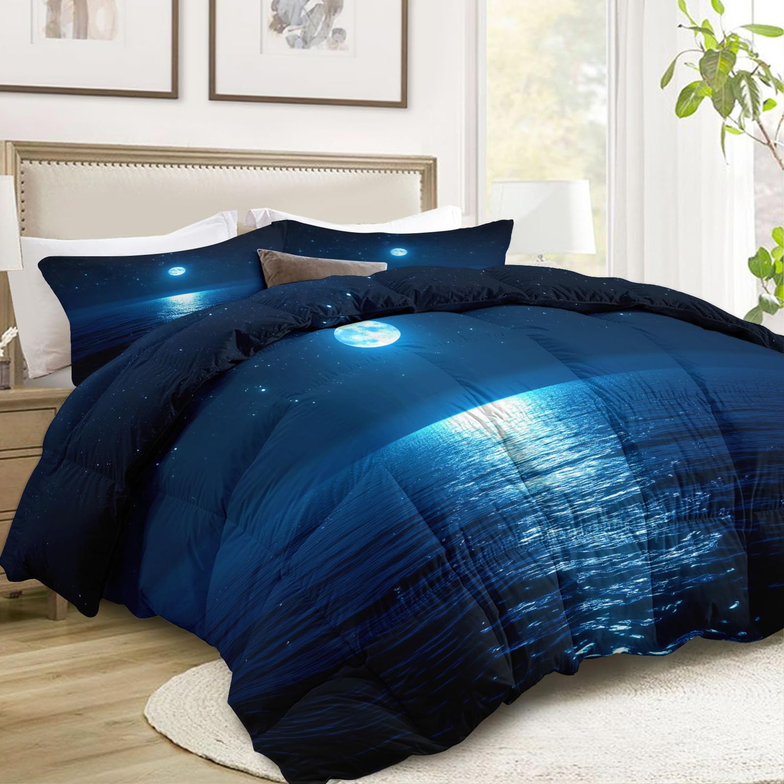 Edredón de 135 x 200 cm, para las 4 estaciones, diseño de cielo de fantasía, reversible, suave, para todo el año, ondas, rayas, cielo nocturno, galaxia, edredón sin funda utilizable, lavable, con
