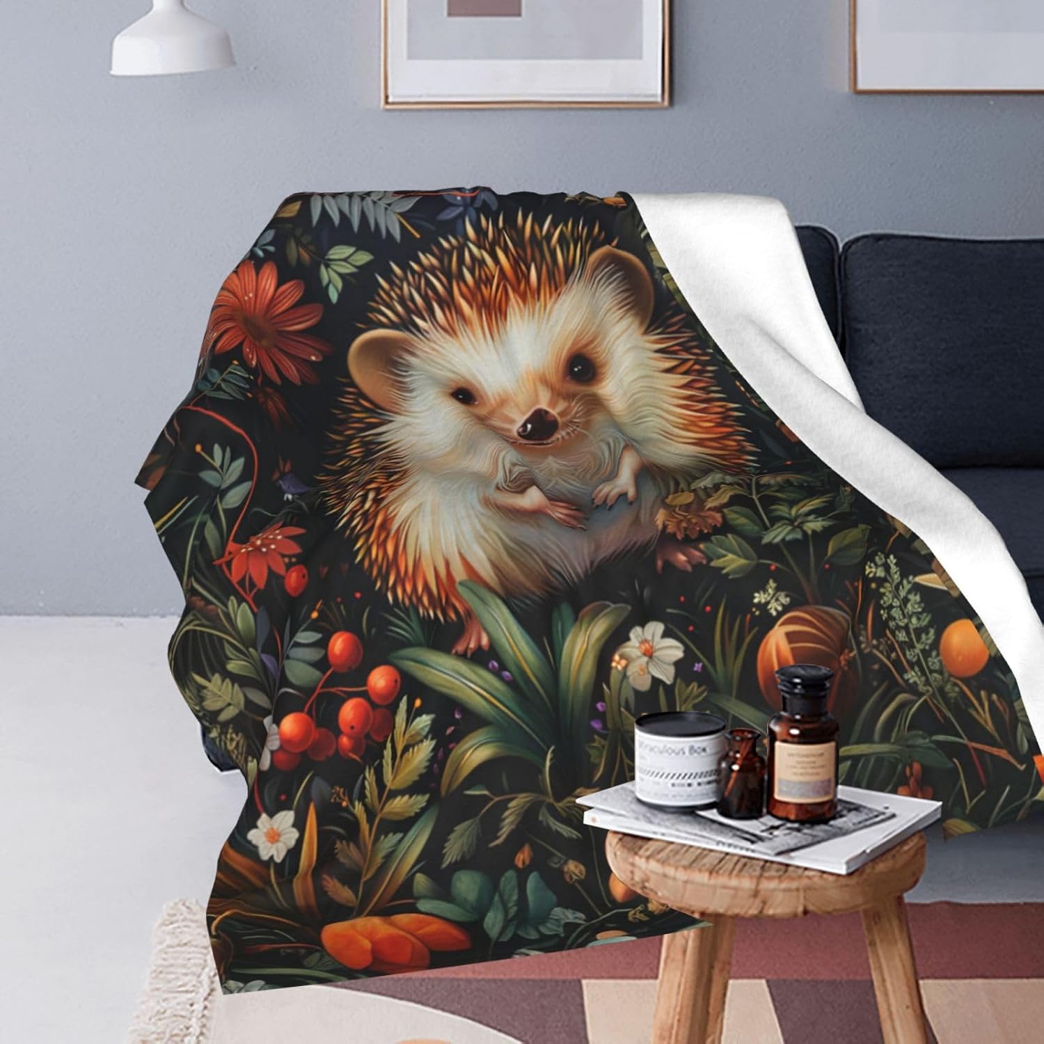 Cute Hedgehog Forest Decor Super Cozy Plush Lightweight Soft Flannel Fleece Jungle Animal Blanket Gifts For Girls Boys Kids Women Men Teenager For Sofa Bed Couch 40"X50" - Image 4