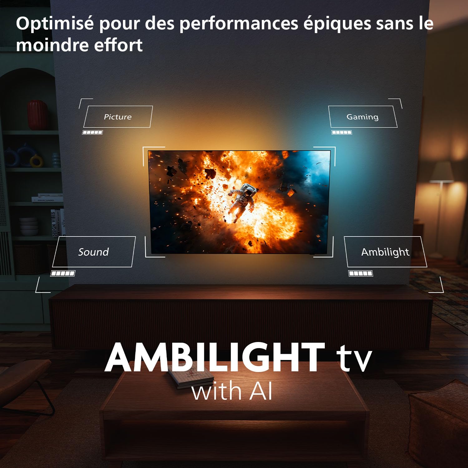 Philips Ambilight 65OLED760 4K OLED Smart TV - Écran 65 Pouces avec P5 AI Perfect Picture Engine Ultra HD, Titan OS, Dolby Vision et Atmos Sound - Compatible Alexa et Assistant Vocal Google