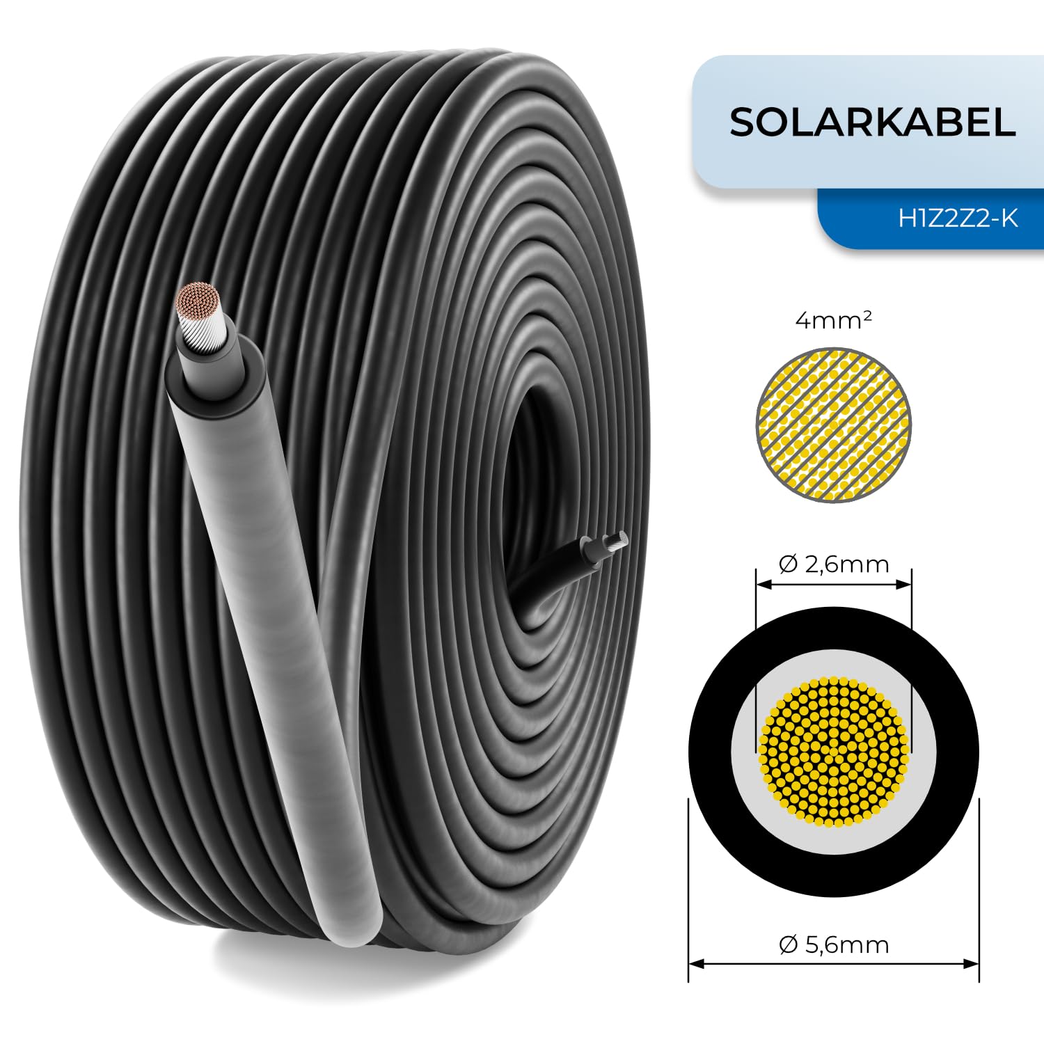 deleyCON 25m Solarkabel 4mm² - Hochwertiges Photovoltaik-Kabel für PV-Anlagen - UV-Beständig Halogenfrei für 1kV AC 1,5kV DC - Ideal für Feste Verlegung und PV-Steckkontakte - Schwarz