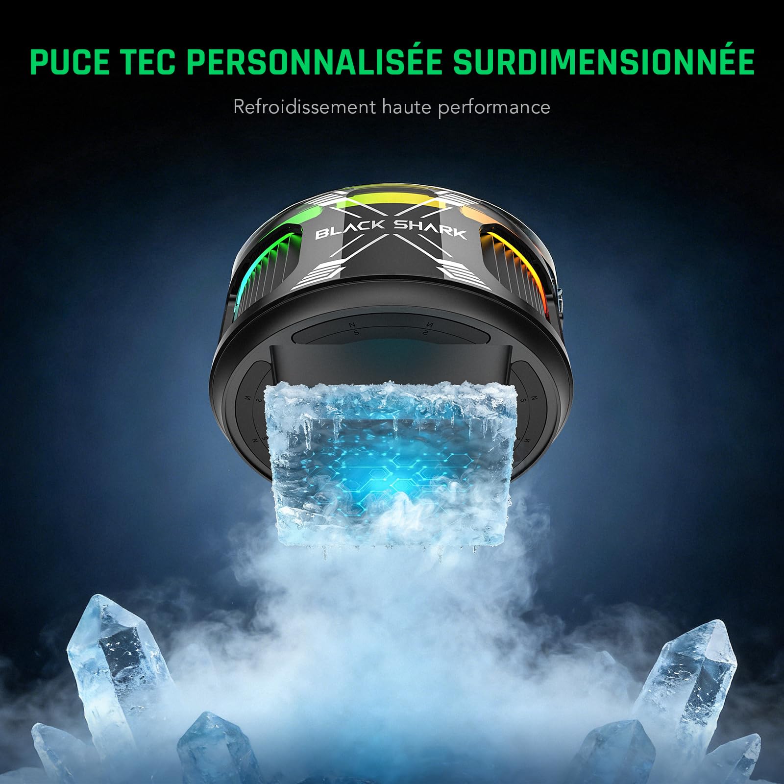 Black Shark Magnetic Phone Cooler 6 Pro – écran intelligent, anneau magnétique, LED RGB, ventilateur contrôlé par app pour iPhone MagSafe, Android et iPad – gaming, streaming