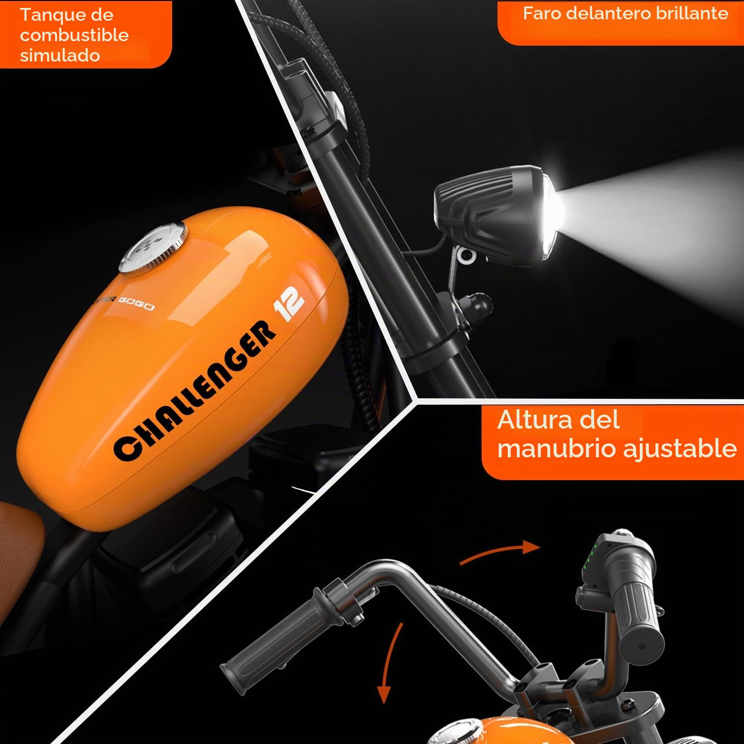 HYPERGOGO Challenger 12 Motocicleta Eléctrica Niños, Bicicleta eléctrica para niños con 3 velocidades, máximo 16 km/h, hasta 60 Minutos de Tiempo de Recorrido Continuo para niños/Adolescentes