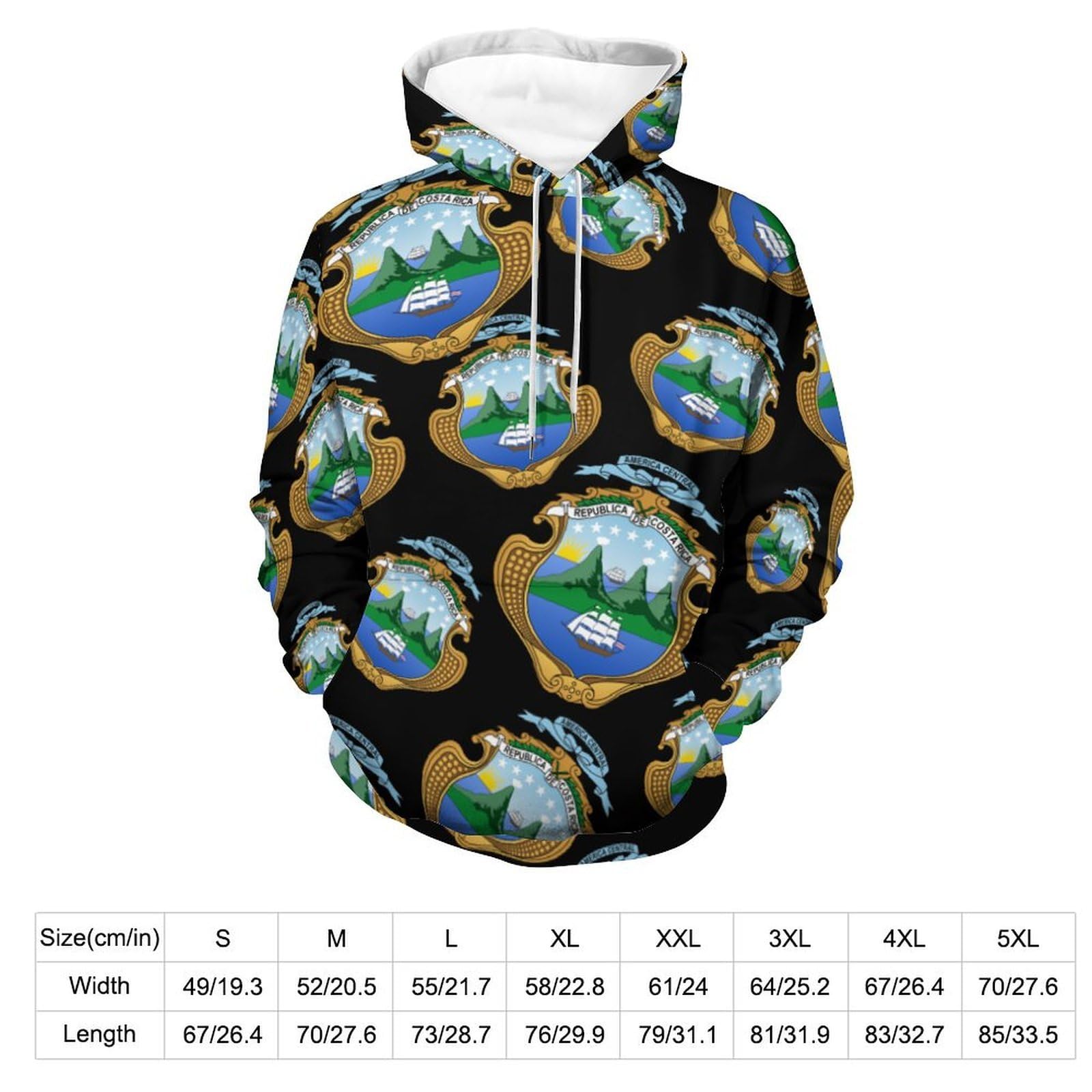 Coat of Arms of Costa-Ri-cas Felpa con cappuccio alla moda per uomo donna manica lunga grafica colorata morbida pullover top
