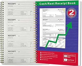 Libro De Recibos De Alquiler: Blocs De Recibos Autocopiativos De Dos Partes, Libro Mayor De Papel Con Encuadernación En Espiral, Registro De Evidencia De Pago Escrito, Cuaderno De Registro Financiero