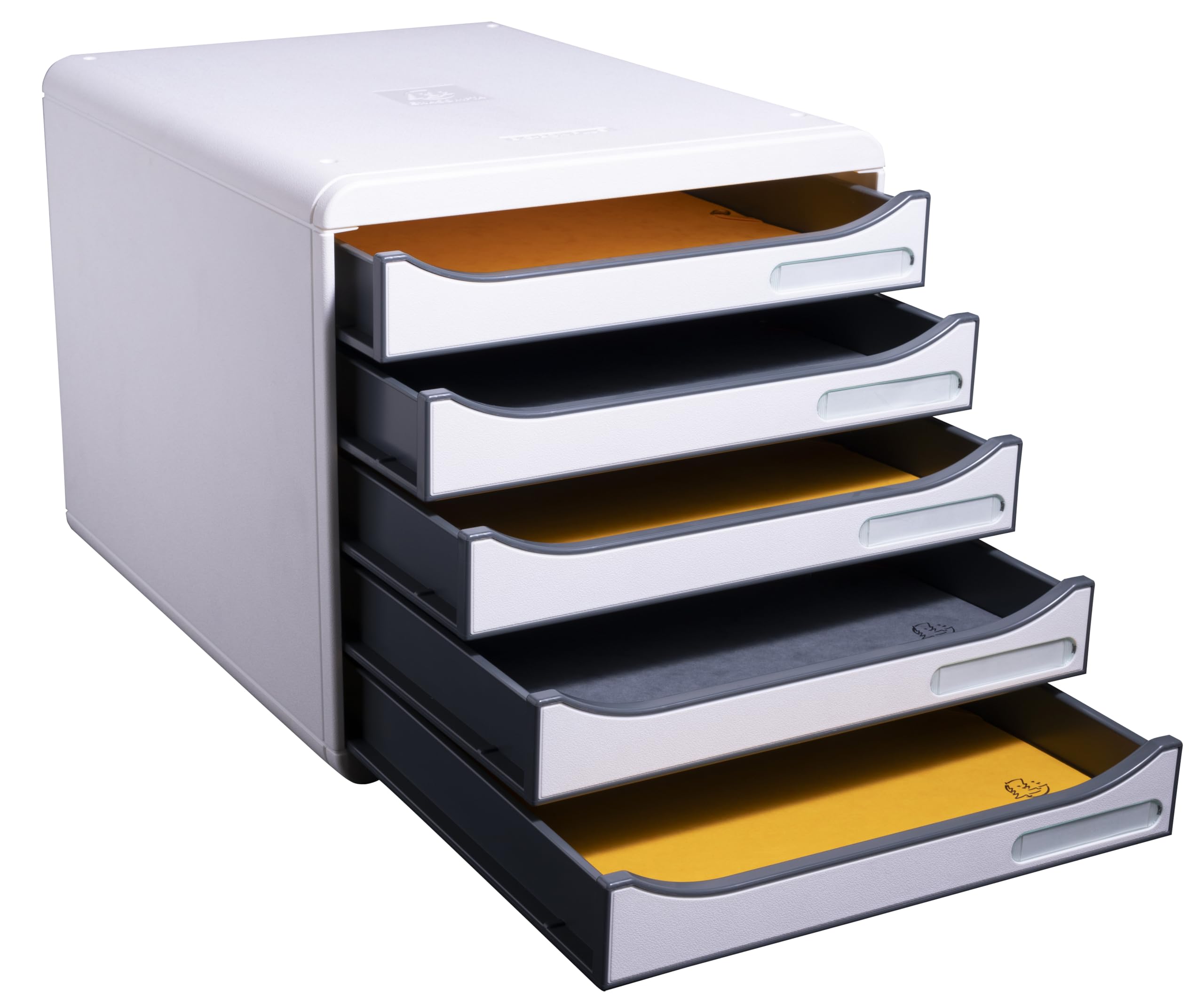 Exacompta - Réf. 309740D - PACK Module de classement Big Box Plus 5 tiroirs Office gris lumière - Dimensions extérieures 34,7 x 27,8 x 27,1 cm + 1 pot à crayons PEN CUBE Eco black noir 677014D