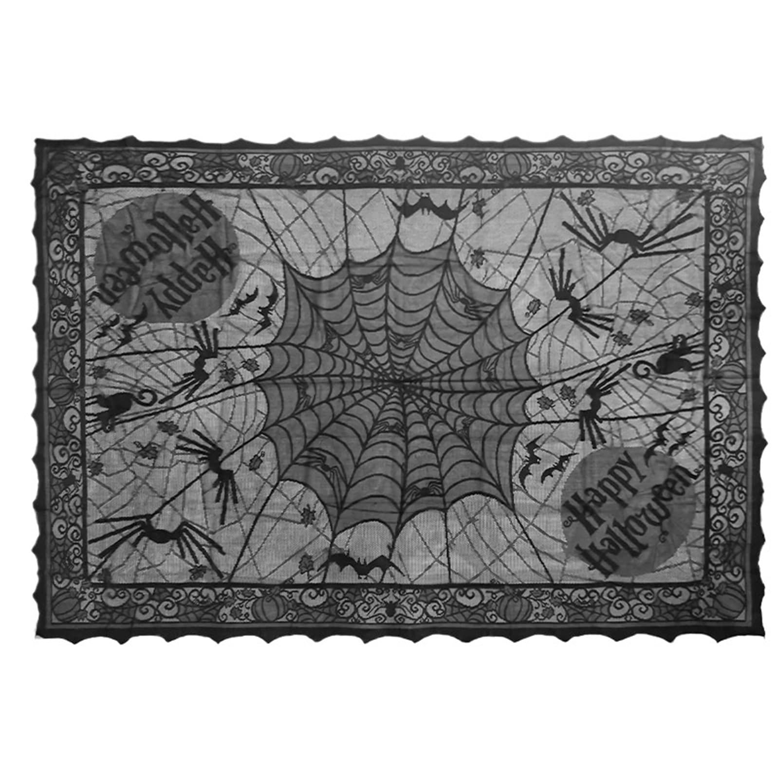 FOAAXSG Tablecloth Lace Table Runner Black Spider Web Tablecloth, Fireplace Mantel Cover for Home Party Decoration Cloth(140x200cm)