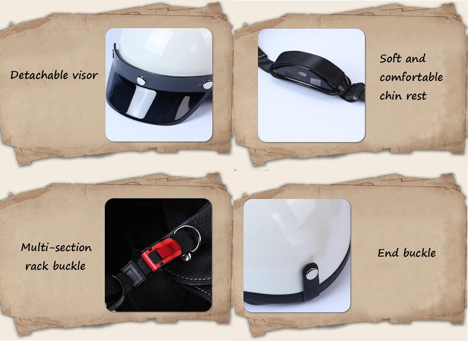 Halbschalenhelm Halbhelme Motorradhelm mit ECE Genehmigt Brain-Cap Halbschale Roller-Helm Scooter-Helm Jet-Helm Retro für Erwachsene Herren Damen mit Retro Schutzbrille