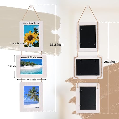 Miniatura 2 de ABSWHLM Marcos de fotos colgantes de madera rústica de 4 x 6 pulgadas, 3 pantallas de fotos de 4 x 6 pulgadas, fotos sin paspartú, collage montado