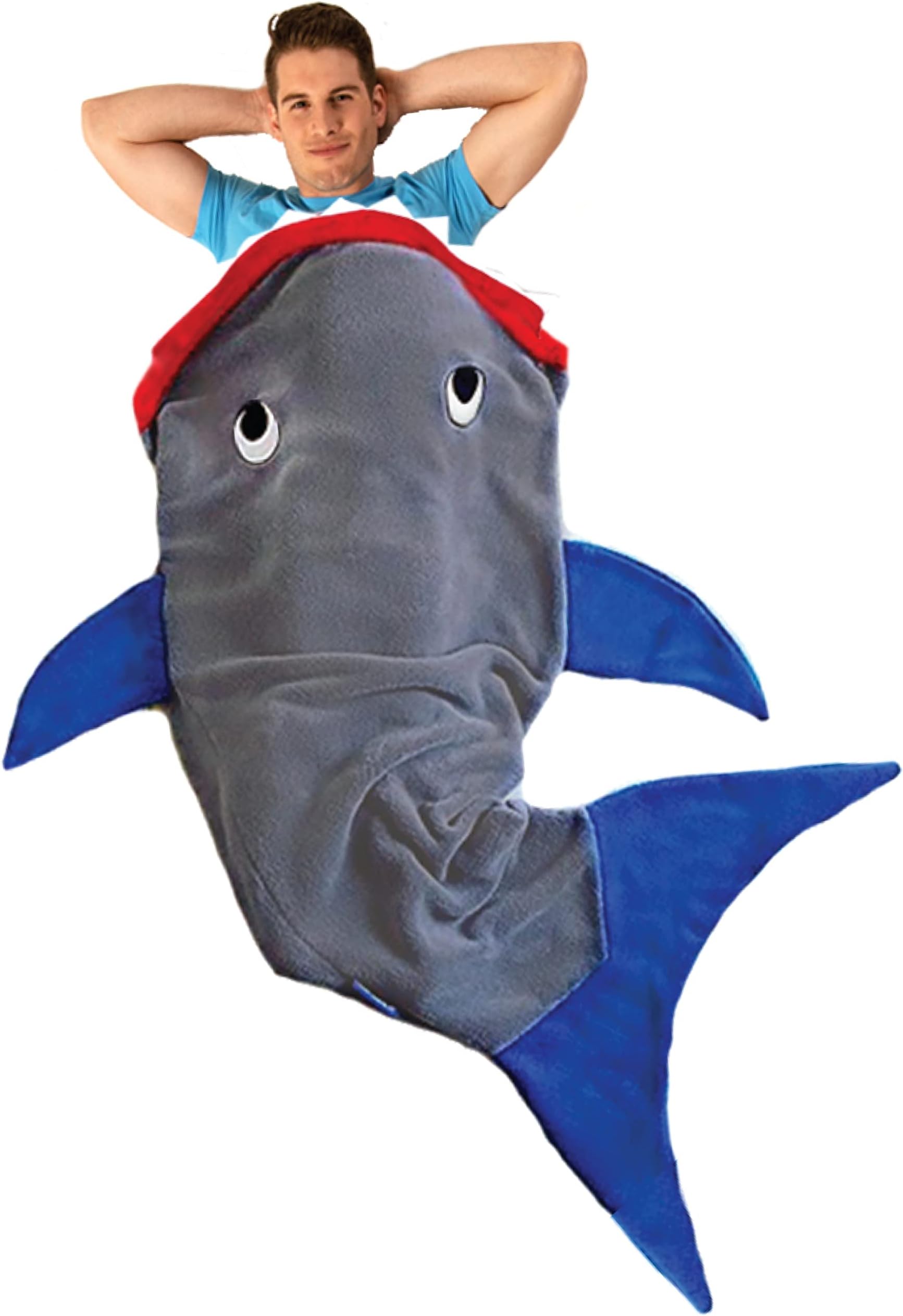 Blankie Tails - Wearable Shark Blanket, Shark Tail Double Sided Cozy Minky Fleece Throw Blanket, Machine Washable Blanket (70'' H x 27'' (Adults/Teens Ages 12+), Shark Toys, (Gray & Blue)