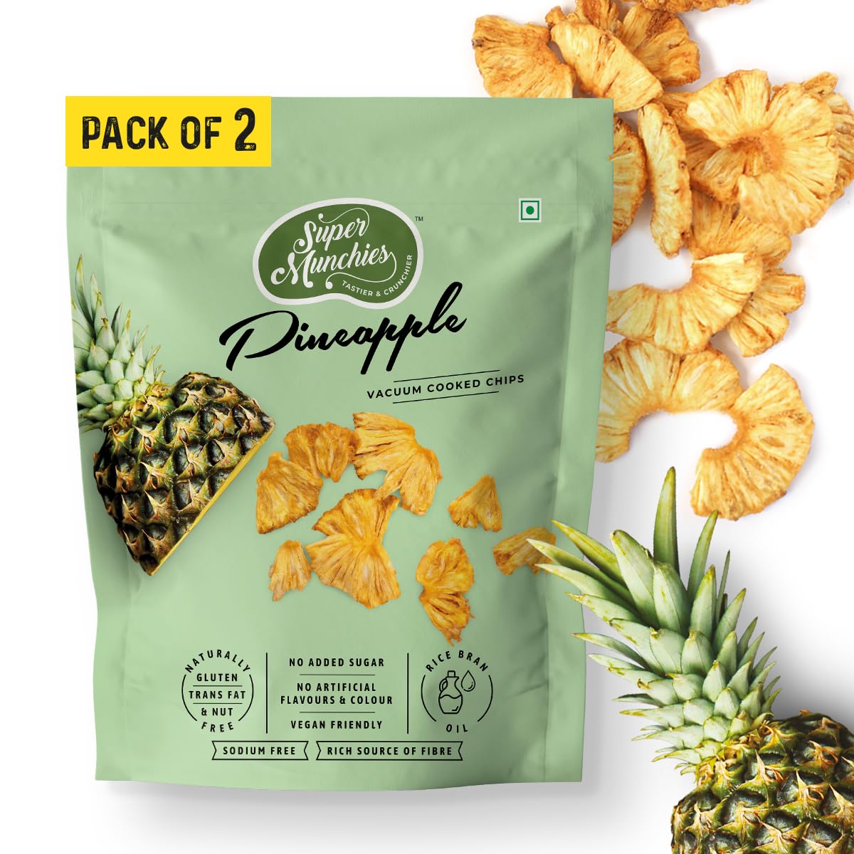 Super Munchies vacuum-cooked Pineapple Chips Vegan, Gluten Free, High Fiber, Zero Sodium, Low Fat, No Preservatives, No Trans Fat, Zero MSG, NO Added Sugar, Pack of 2-picture-11