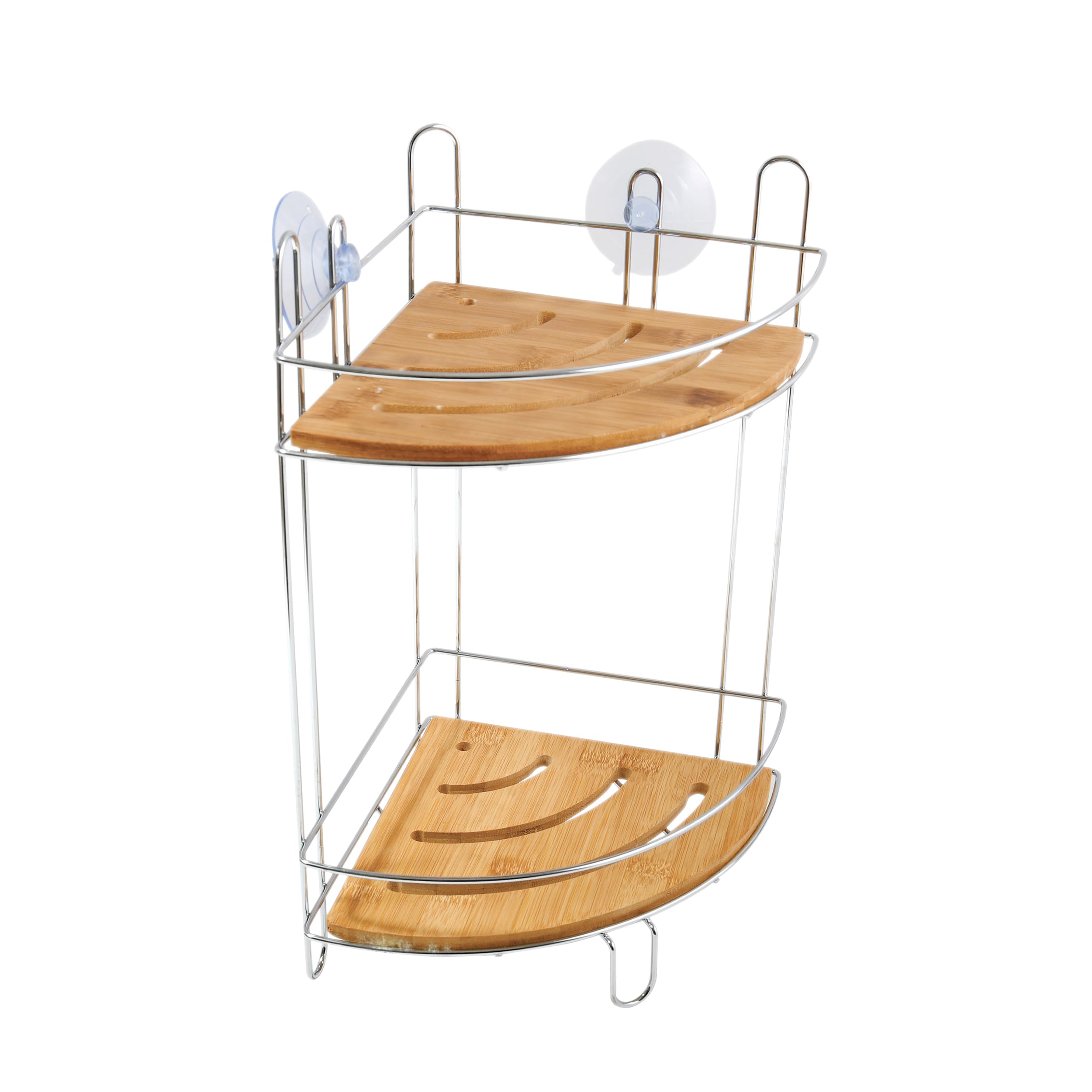 Étagère de douche d'angle en bambou avec fixation ventouse puissante