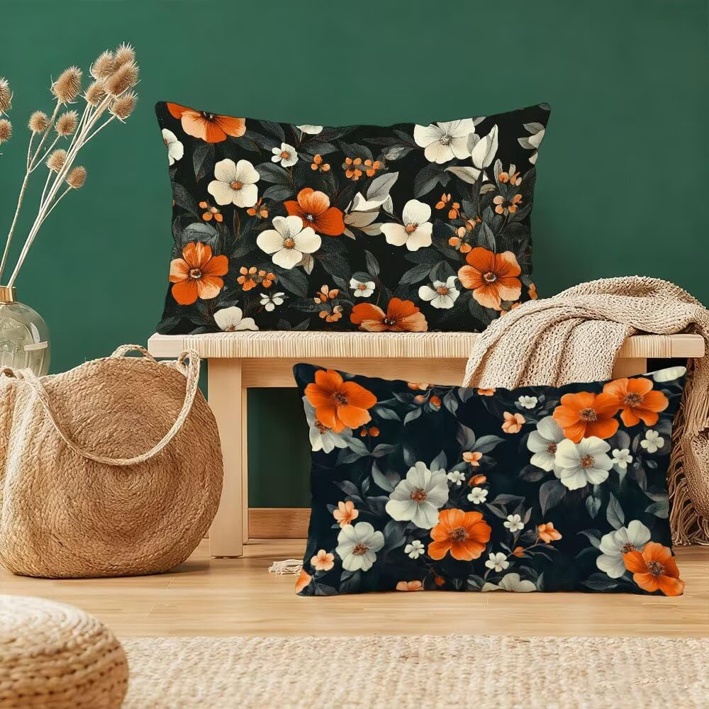 Taie d'oreiller velours 40x80 cm : lot de 2 housses de coussin haut de gamme noir et blanc