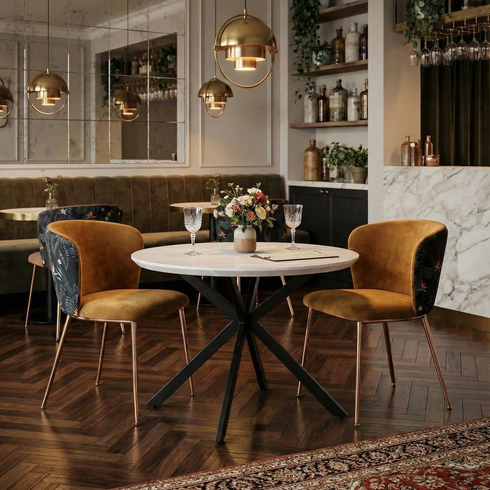 Brigros WeHome - Set 2 Sedie Sala Da Pranzo In Tessuto Con Schienale Con Fantasia Floreale, Sedie Moderne Sala Da Pranzo Charles (Ocra, Oro Rosa)