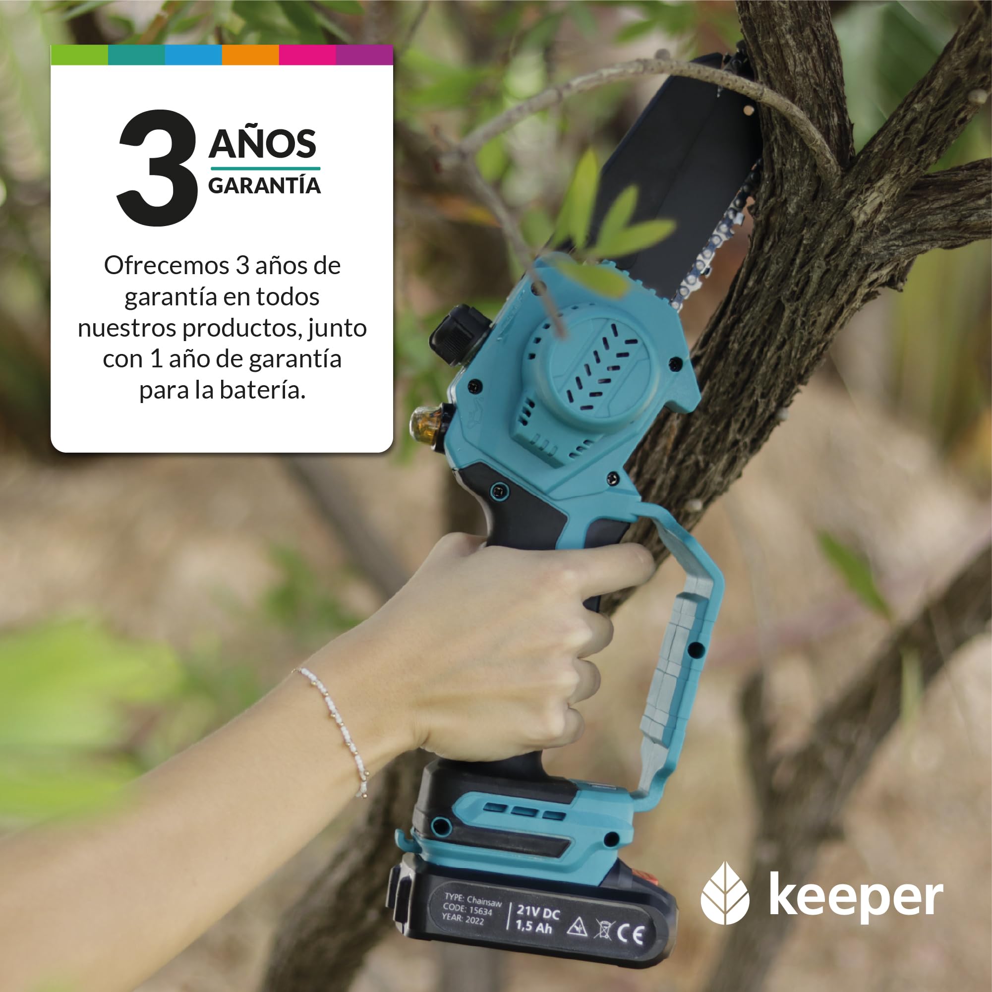 KEEPER Mini Motosierra Batería de Poda KP6. 18V, 6 pulgadas,300W. Recargable. Motosierra Eléctrica Bateria Inalámbrica. Corte de madera de Ø 80. Poda Arboles Frutales. Incluye Maletín y Batería
