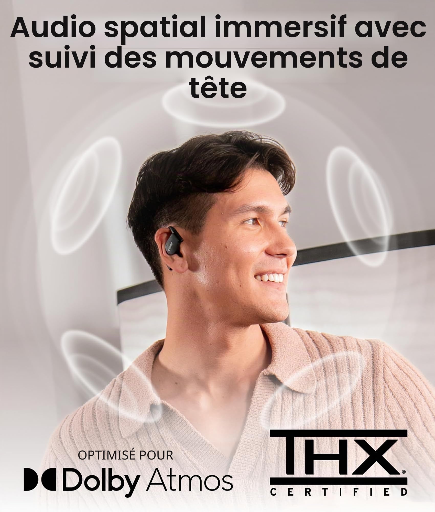 Cleer ARC 4 Plus Écouteurs ouverts Bluetooth sans fil avec audio Dolby et suivi de la tête, écouteurs tour d'oreille avec 34 heures d'autonomie, casque de sport étanche IPX7 pour entraînement