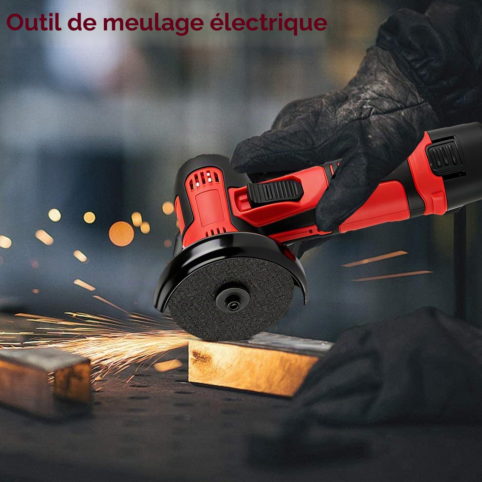 Mini meuleuse d'angle avec 2 batteries de 1200 mAh, meuleuse d'angle professionnelle sans fil, meuleuse d'angle avec 6 disques à tronçonner, pour couper, polir, poncer et dérouiller