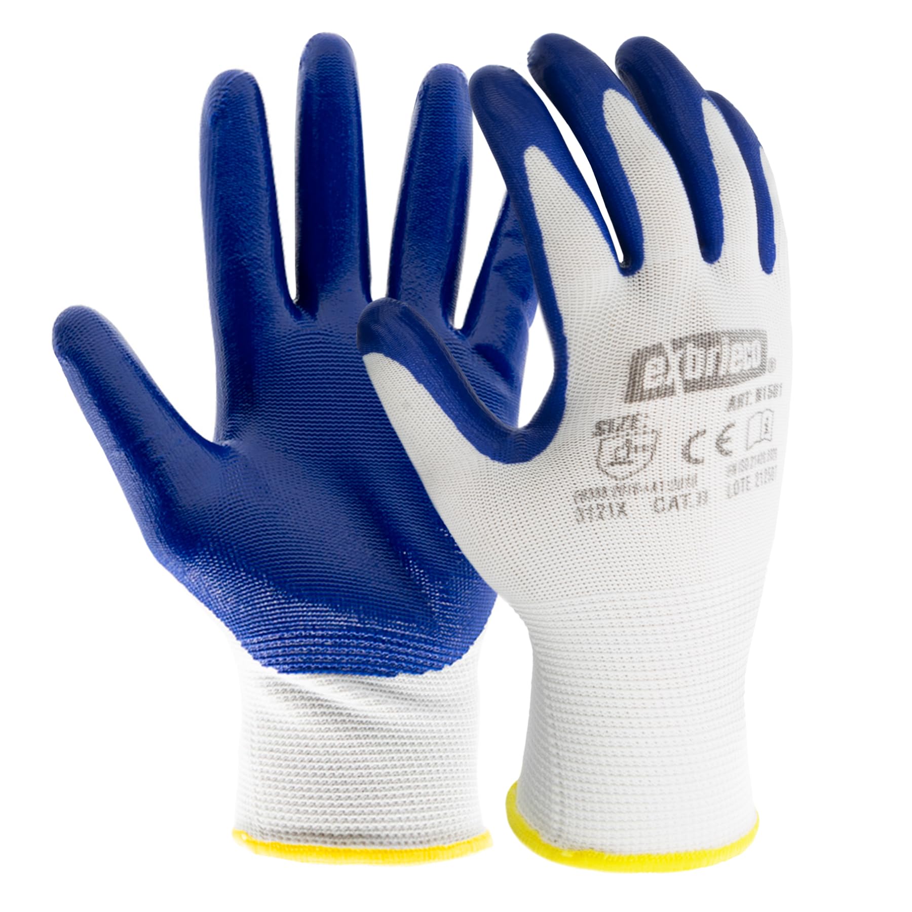 Guantes de Trabajo Profesionales Ideales para Automotriz, Construcción y Embalaje, Guantes de Protección CAT2 en Poliéster y Nitrilo, Precisión Táctil, Multipropósito, Cómodos, Resistentes