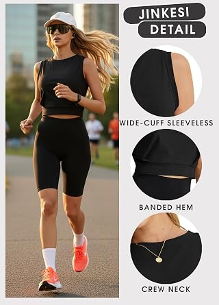 JINKESI Women Workout Crop Tank Tops Sleeveless Athletic Yoga Tops Running Gym Crop Workout Tank Tops