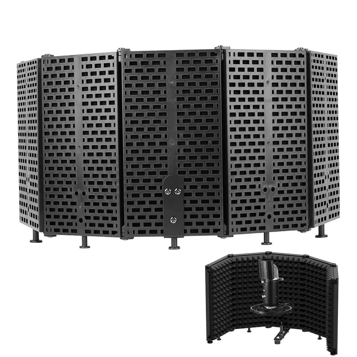 NOLITOY Faltbarer Mikrofon Isolation Shield mit Verstellbaren Winkeln Schallabsorbierendem Schaumstoff Einfachem Desktop Stativmontage Robustem Design für Studio Podcast