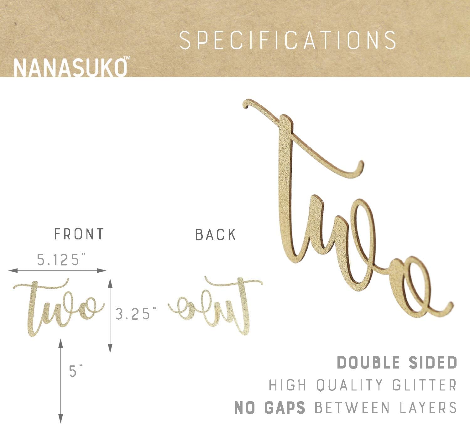 2nd Birthday Cake Topper - Two - Double Sided Gold Glitter - Premium Quality Made in USA
