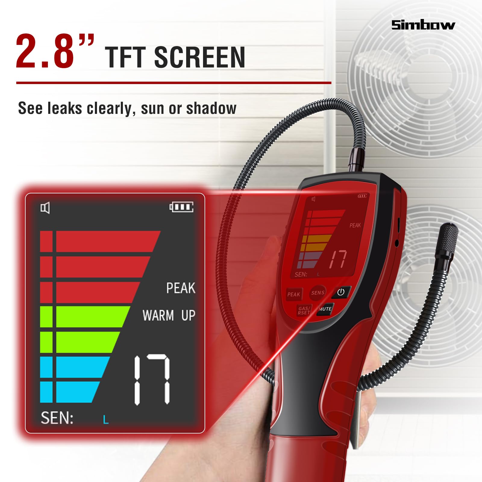 Detector de fugas de refrigerante, Simbow ALD-200PRO, detector de fugas de freón profesional 3 en 1 A2L con sensibilidad de 4 g/año, detector de fugas de diodo calentado para batería R32 R454B R290