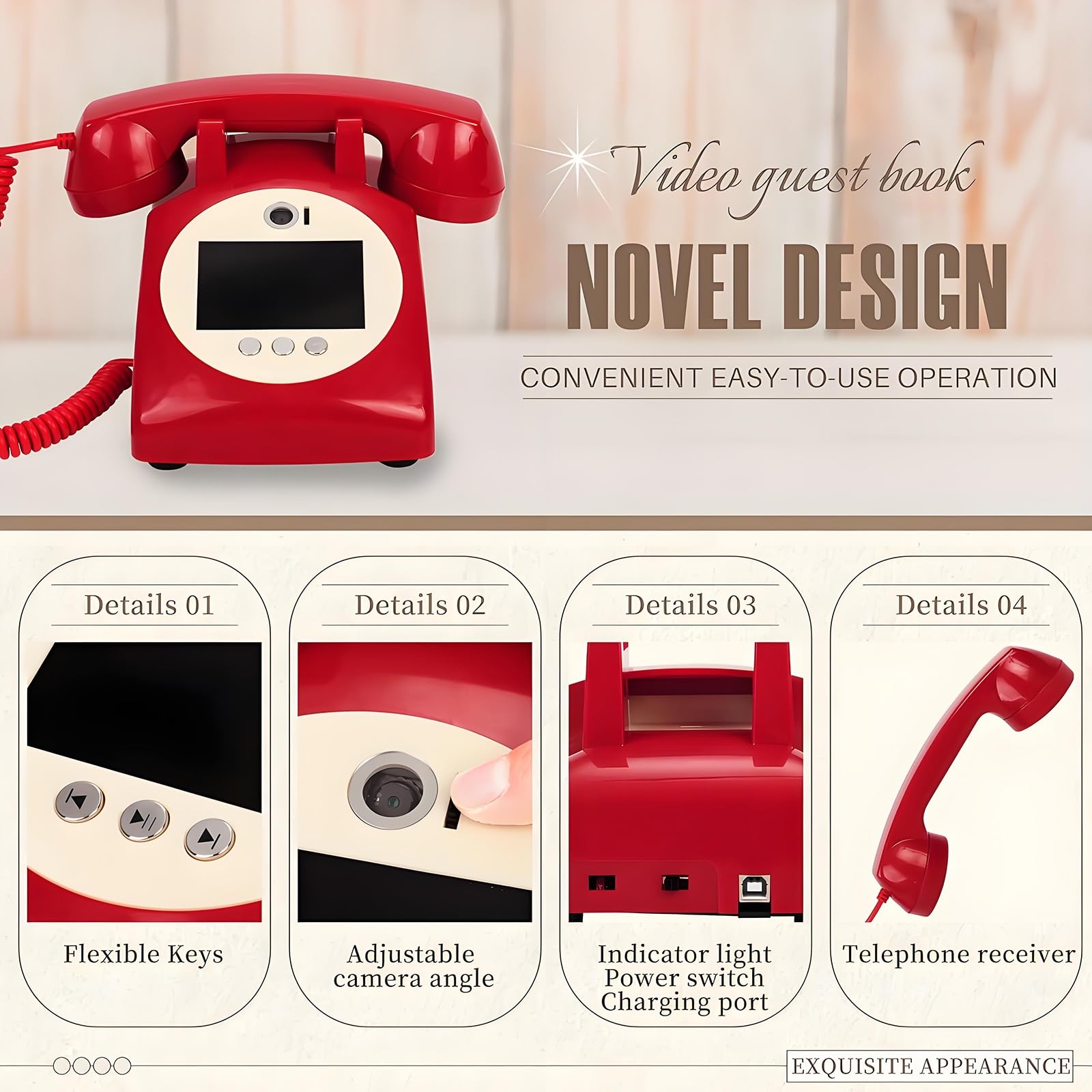 Nowa księga gości weselnych w stylu retro – nagrywanie wideo i audio, 5–7 godzin użytkowania, bateria 5000 mAh na ślub, urodziny, baby shower(Black)