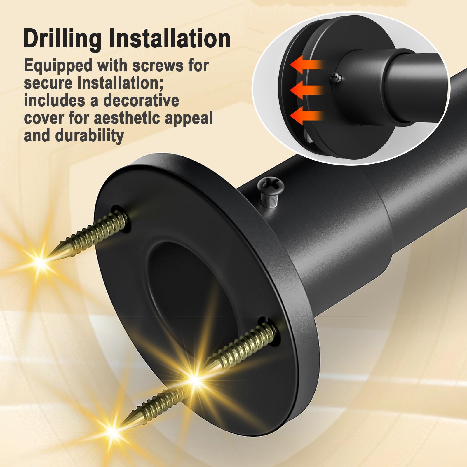 Tringle Rideau Extensible, Barre de Rideau, Acier Carbone de 25mm Diamètre
