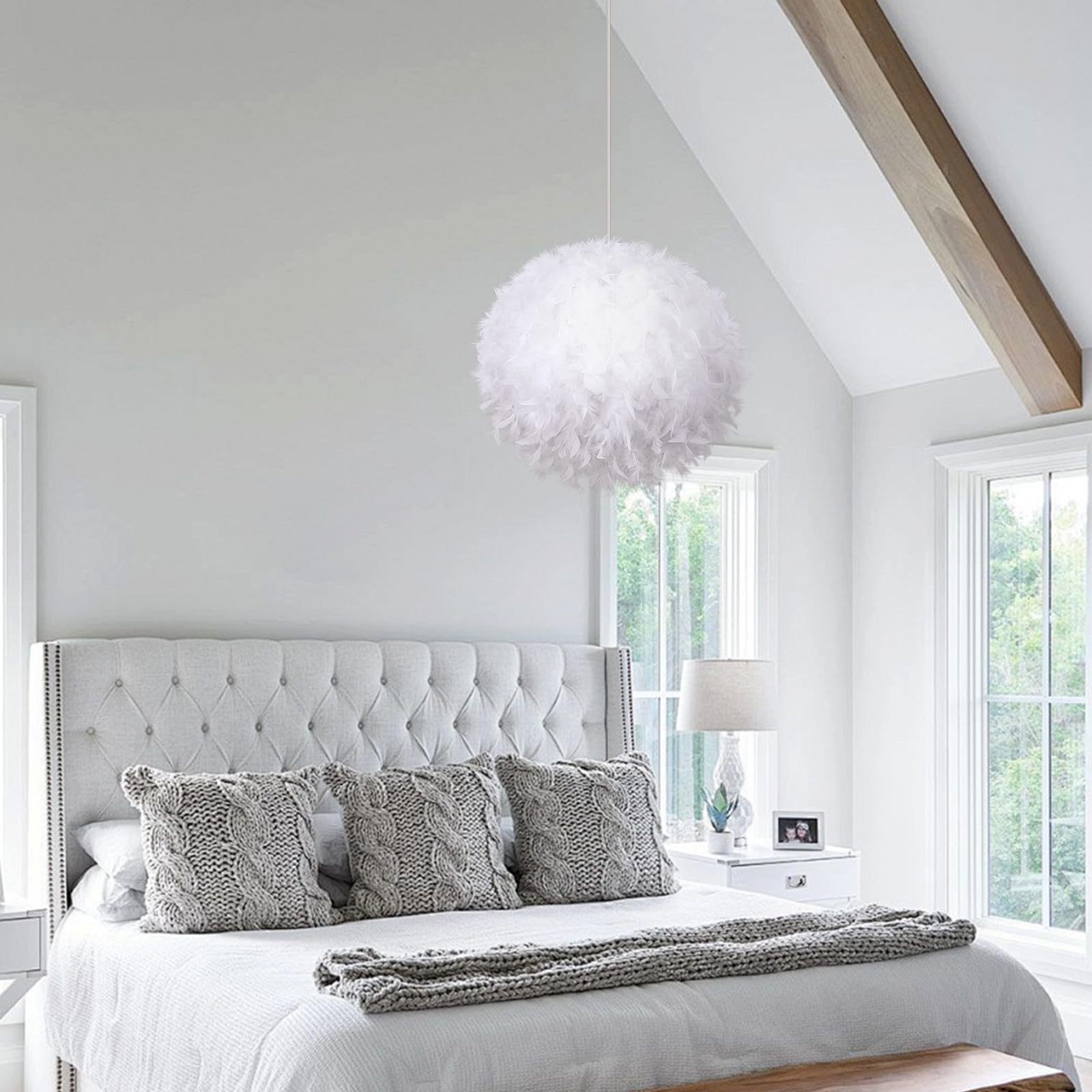 Suspension Plume Abat-Jour Suspension Décorative Moderne Plafond Plume Lampe E27 Socket 40W Convient pour Chambre, Couloir, Salon (Ampoule Non Incluse)