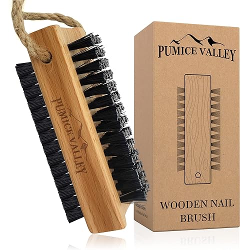 Wooden Cleaning Finger Nail Brush with Nylon Charcoal Bristles & Hanging Rope - Double-Sided Fingernail Brush for Scrubbing Fingernails and Toes (Beechwood)