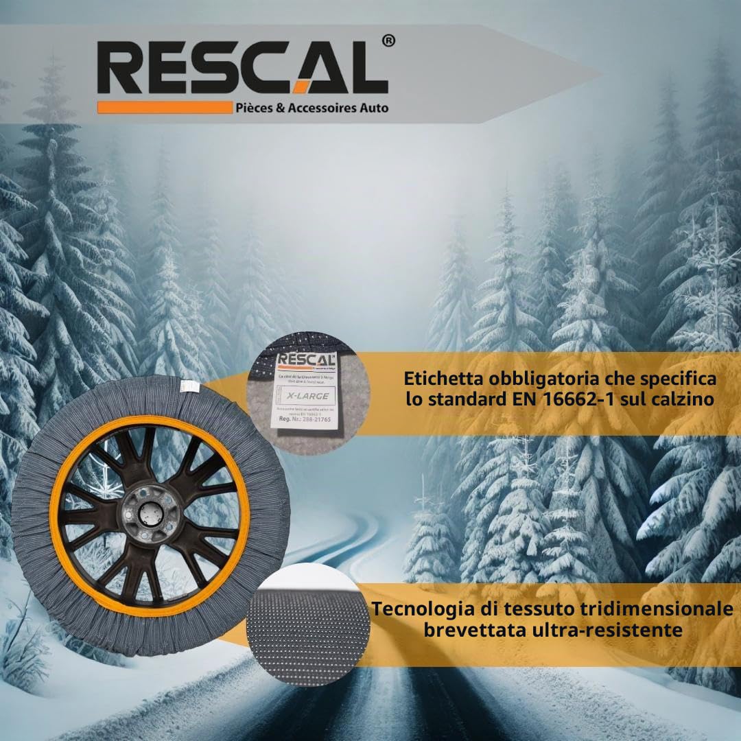 Calze da Neve omologate EN-16662-1, Calza da Neve per Auto, Calza per Pneumatico da Neve, Calze da Neve, Catene da Neve, Catene da Neve per Pneumatici (Large)