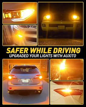AUXITO 2025 Latest CANBUS 7440 7443 LED Bulbs Amber Yellow with Built-in Resistor Anti Hyper Flash 7440NA 7441 7444 7444NA W21W WY21W Error Free LED Front Rear Turn Signal Lights, Pack of 2