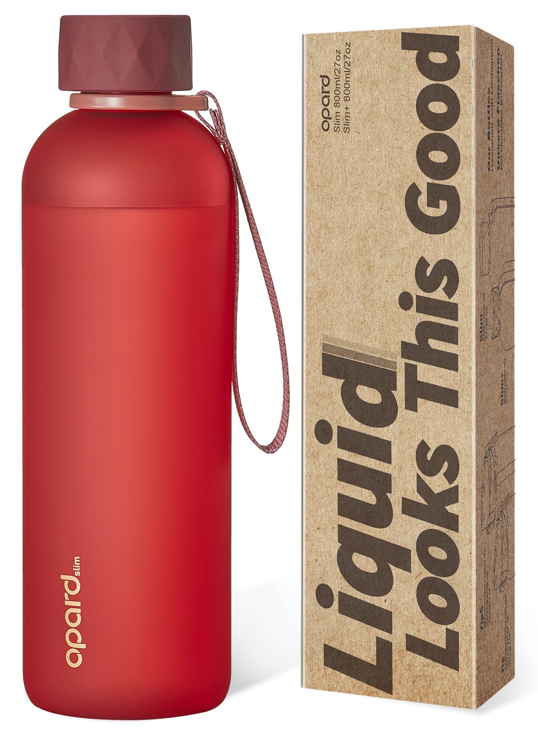 Opard Slim Pro Water Bottle 27oz, Plastic Water Bottle BPA-Free, Facetted Rubberized Monocap, Leakproof Screw Top, Cranberries Red Bottle Reusable for Travel School Sport Gym Hiking