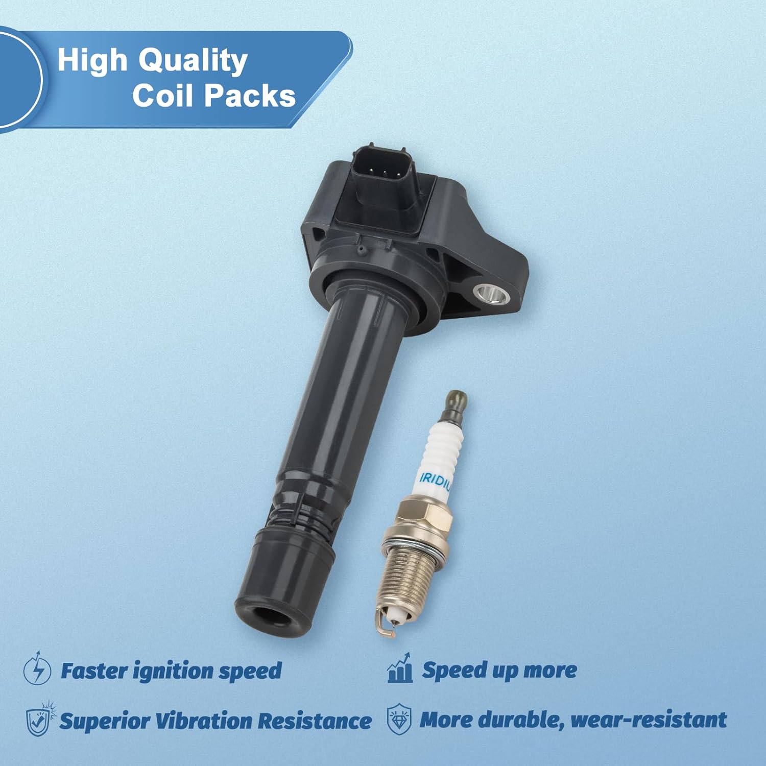 Set of 4 UF582 Ignition Coil Packs and Iridium Spark Plugs Compatible with 2006 2007 2008 2009 2010 2011 Honda Civic 1.8L L4, Replaces 30520-RNA-A01