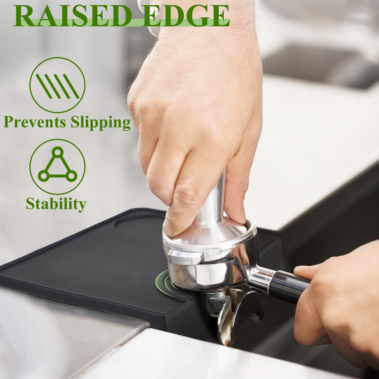 Coyooco Tampermat met randbescherming, antislip siliconen Barista-mat voor zeefdragers, vaatwasmachinebestendige Barista-accessoires ter bescherming van het werkblad in zwart Coyooco Tampermat met randbescherming, antislip siliconen Barista-mat voor zeefdragers, vaatwasmachinebestendige Barista-accessoires ter bescherming van het werkblad in zwart