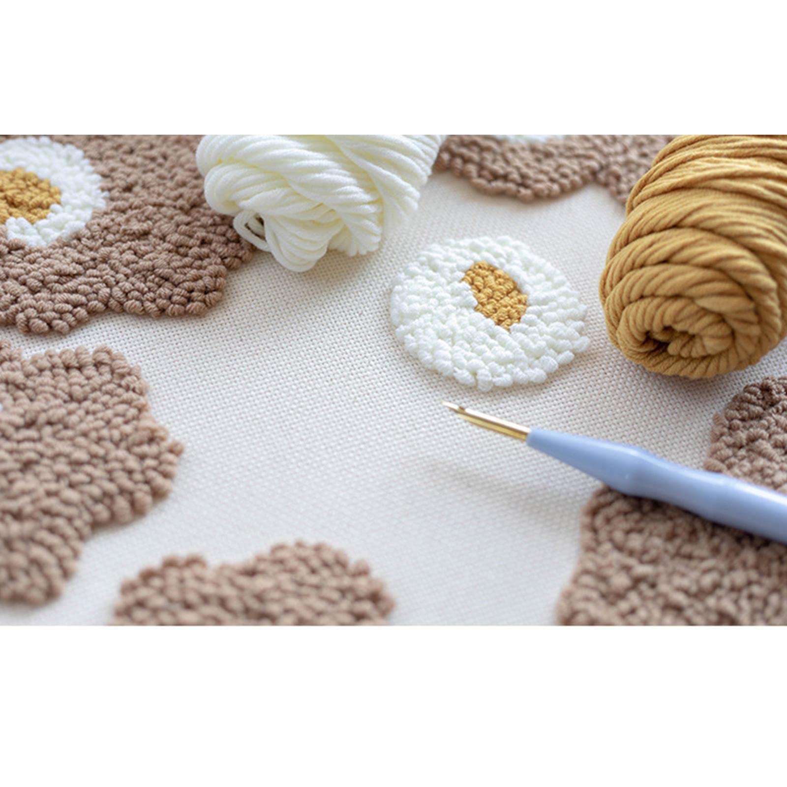 Punch Embroidery Material Kit Ricamo con Copricuscino Tela Pre-Stampata Ago Cornice in Legno E Filato Morbido per Artigianato Creativo Adatto a Bambin, Fiore Giallo