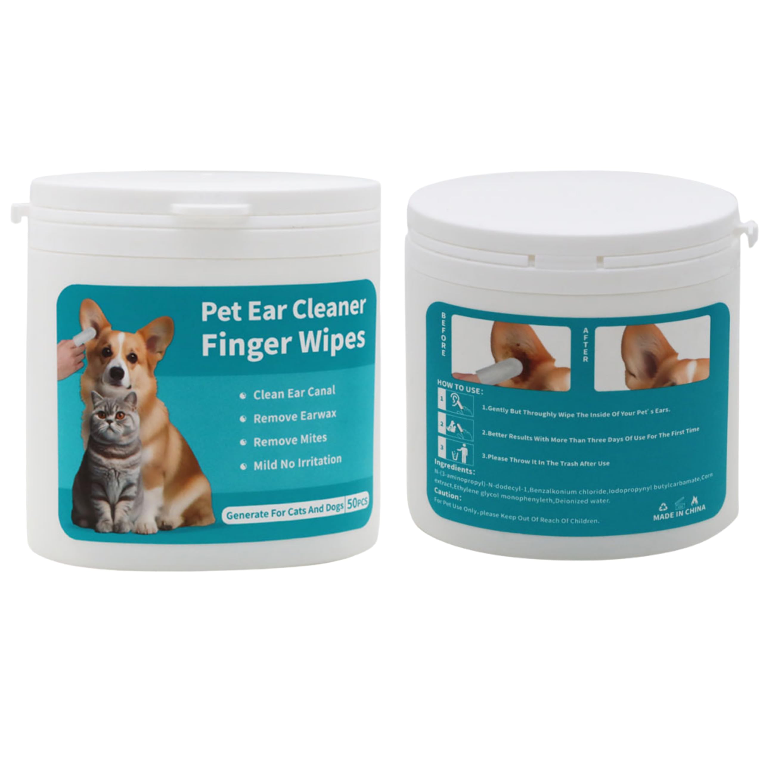 Sword Lion Ear Finger Wipes - 50 Pcs Disposable Cleaning Wipes for Dogs & Cats, Helps Remove Dirt & Wax, Hypoallergenic, Gentle on Ears, Suitable for Pets